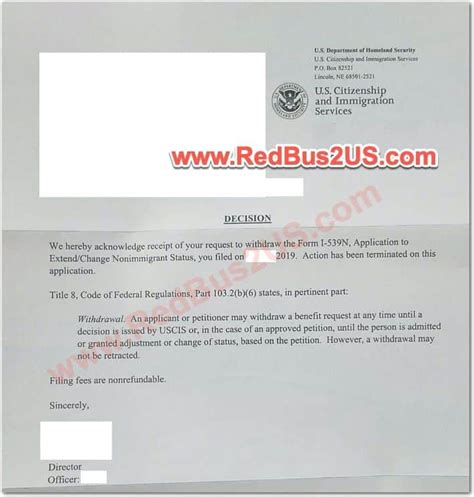 withdraw  application sample letter uscis confirmation
