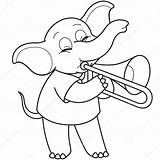 Trombone Cartoon Drawing Playing Elephant Elephants Getdrawings Music 123rf sketch template