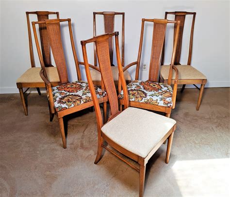 mid century modern high  walnut dining chairs set   epoch