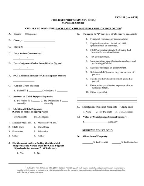 complete form   basic child support obligation order  york
