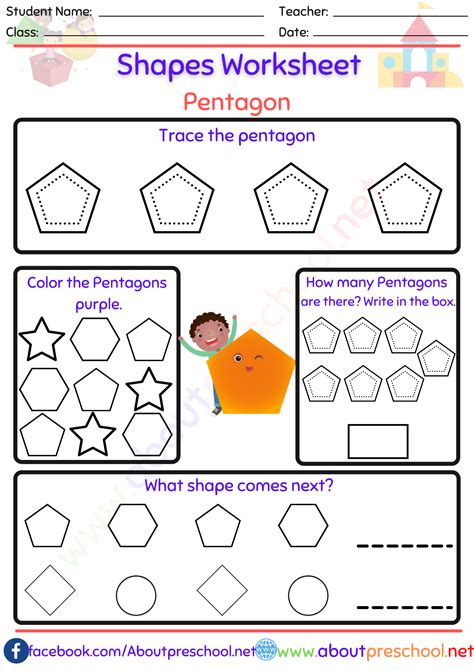 shapes worksheets pentagon  preschool
