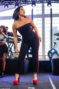 demi lovato wows fans in brazil in tight black and red jumpsuit daily mail online