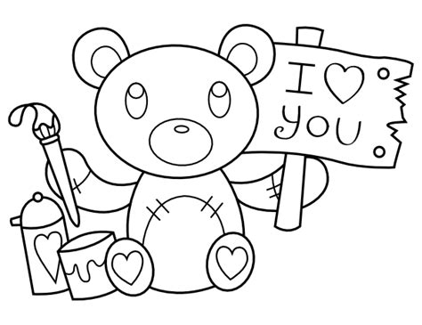 printable teddy bear  love  sign coloring page