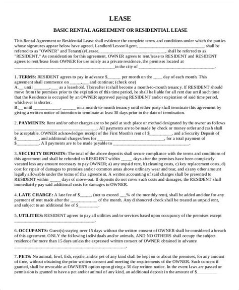 rental agreement form 14 free sample example format free