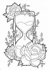 Coloring Pages Hourglass Skull Deviantart Adult Tattoo sketch template