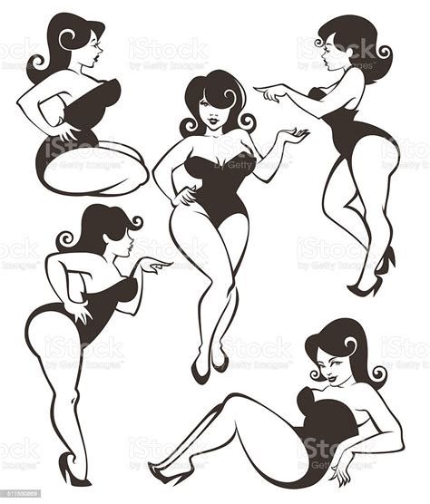 vector collection of plus size pin up girls stock illustration