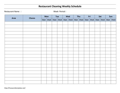 weekly kitchen cleaning schedule template addictionary