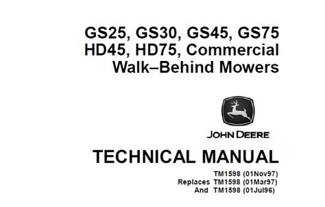 john deere gs gs gs gs hd hd commercial walk  mowers technical manual