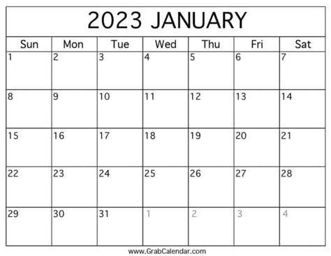 printable january  calendar