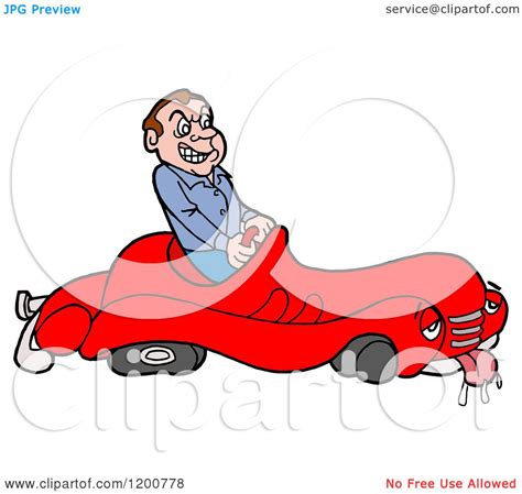 Cartoon Of A Mad Male Driver In A Sick Broken Down Car