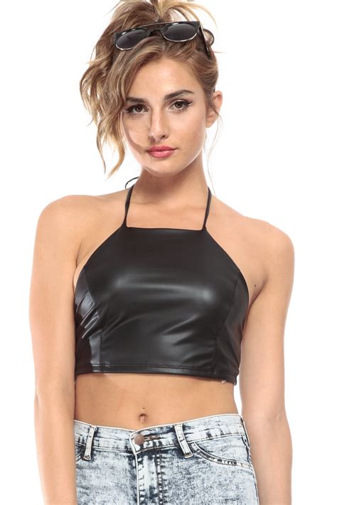 out of your league halter pleather crop top cicihot top shirt