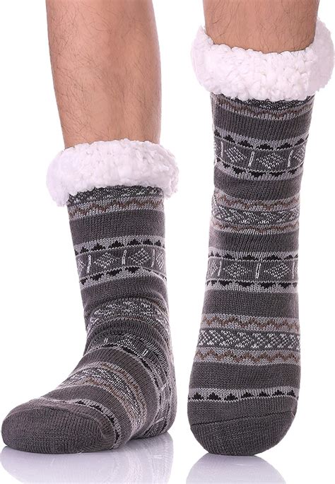 lanleo men s fuzzy ripple slipper socks super soft warm fleece lining
