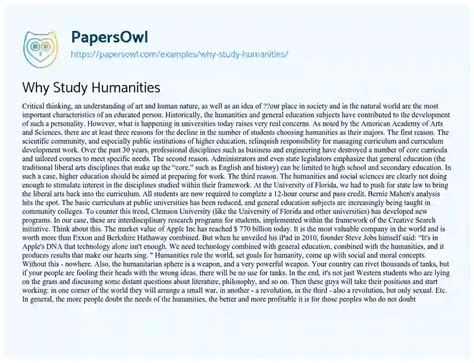 study humanities  essay   words papersowlcom