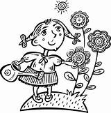 Coloring Pages Girl Flowers Watering Flower Little Printable Clipart Girls Her Children Spring Clip Kids Sheets Scout Daisy Cute Sunflowers sketch template