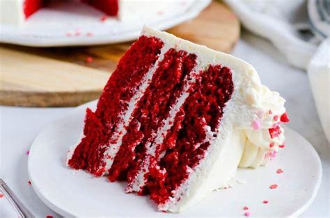 This Red Velvet Cake With White Chocolate Has Three Layers