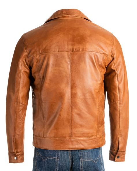 mens tan collared straightzip leather jacket mens
