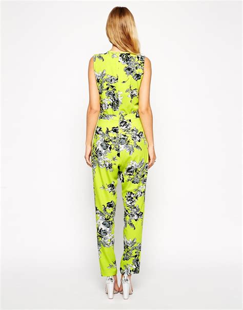 asos neon floral jumpsuit  yellow lyst