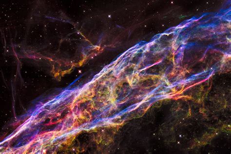hubble telescope views shrapnel   veil nebula supernova remnant