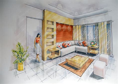 point interior design perspective drawing manual rendering