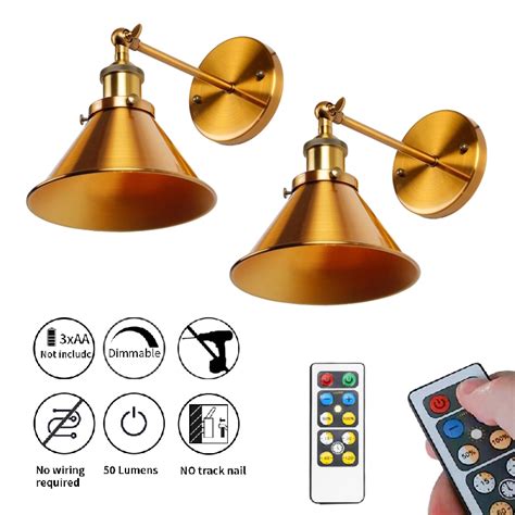 nunulamp  pack led battery operated wall sconces golden copper plating wireless wall sconce