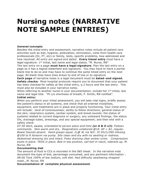 nursing note samples templates templatearchive