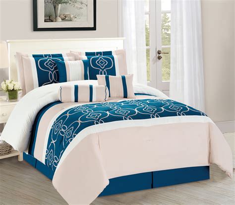 wpm  pieces complete bedding ensemble turquoise blue white beige print