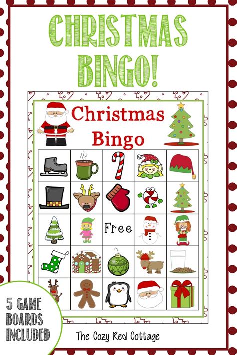 cozy red cottage christmas bingo  printable game
