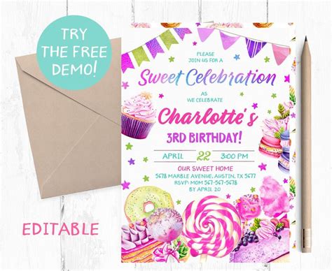 editable candyland template candyland invitation sweets birthday