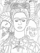 Frida Kahlo Coloring Pages Khalo Portrait Self Color 1940 Justcolor Book Paintings Adult Printable Por Print Adults Adulte sketch template