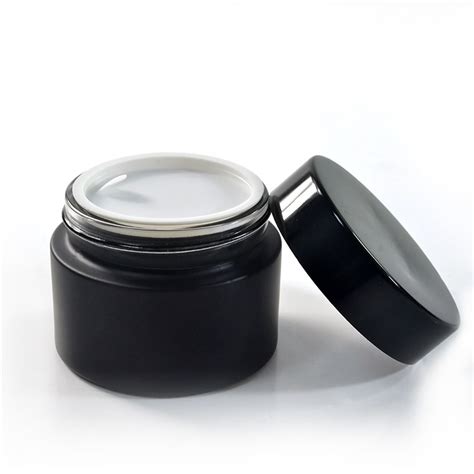 Cosmetic Packaging Matte Frosted Black Glass Cream Jar With Black Metal Lid