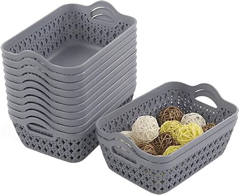 neadas 12 packs small plastic storage baskets with handle gray buy