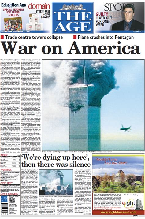 september 11 newspaper front pages from the following day abc news australian broadcasting