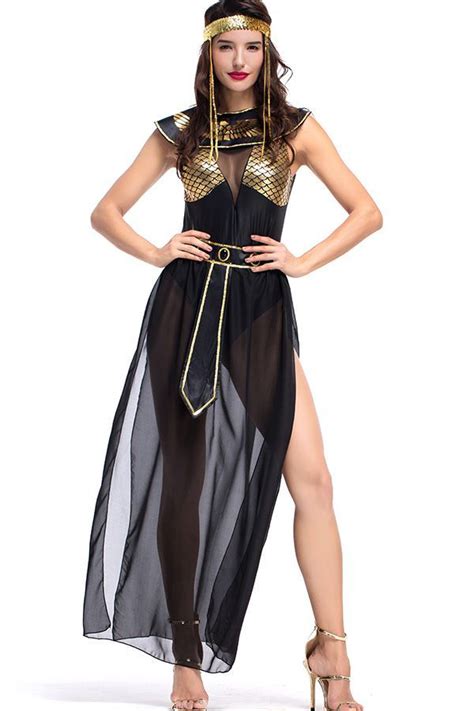 Black Gold Egyptian Goddess Chic Fancy Halloween Costume Egyptian