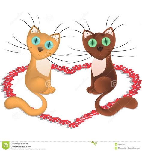 Cartoon Cats Which Is In Love And Heart From Trace Of Cat