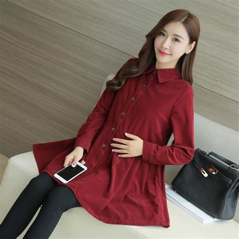 pleated waist button corduroy maternity blouses 2018 autumn pregnancy tunic tops clothes for