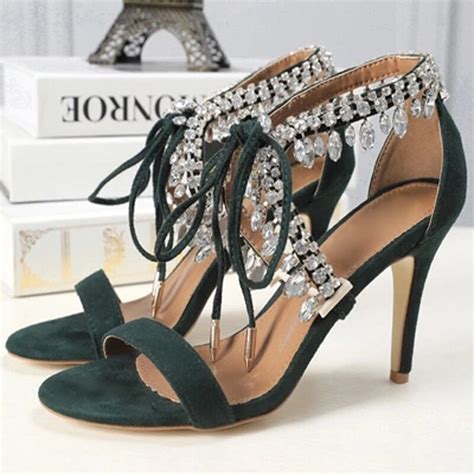 sexy women bling bling crystal tassel embellished sandals stiletto