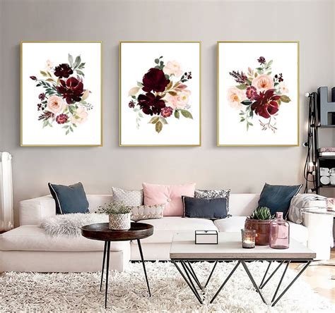 blush  burgundy flowers art set printable burgundy blush etsy