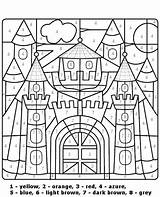 Castle Number Color Numbers Coloring Medium Worksheet Print Level sketch template