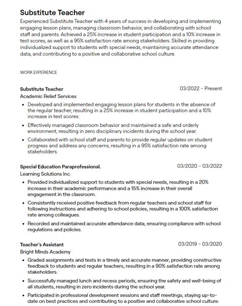 substitute teacher resume examples  guidance