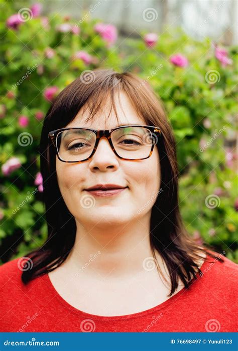 Pretty Modern Mature Fat Woman Outside Wearing Glasses Emotional
