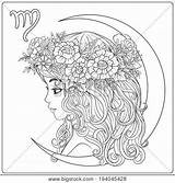 Virgo Coloring Zodiac Adult Signs Girl Vector Lightbox Young Create sketch template