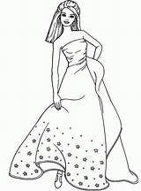 Coloring Barbie Cartoon Pages Gown Ball Popular sketch template
