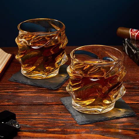 Homewetbar Sculpted Unique Whiskey Glasses Set Of 2