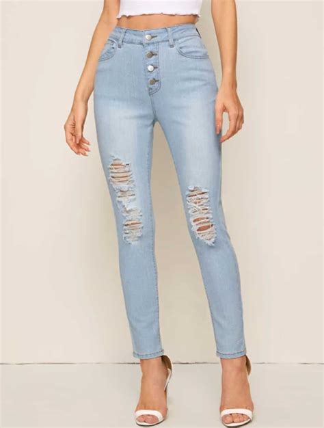 ripped button fly skinny jeans ⋆ women s store