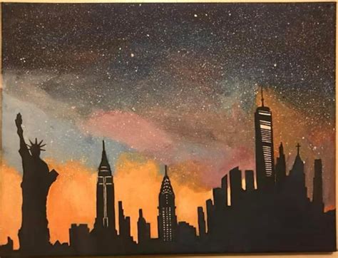 york skyline acrylic painting city painting  canvas ny etsy