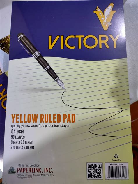 victory yellow pad yellow ruled pad paper  leaves thick  gsm