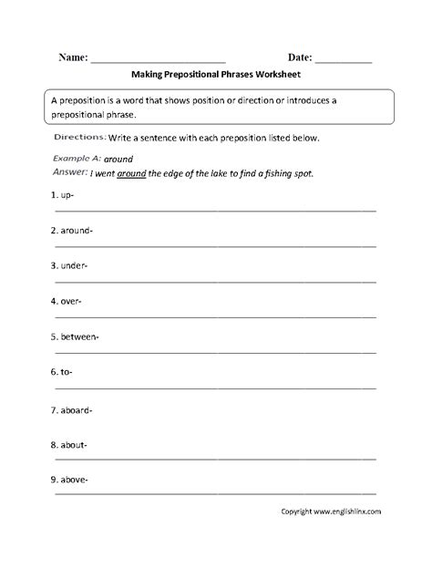 prepositional phrases worksheet  grade worksheet project list