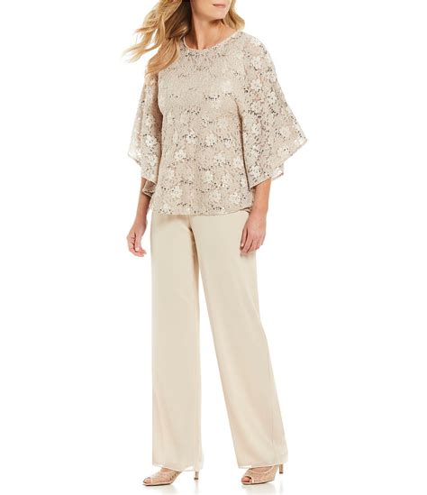 rm richards womens  piece glitter  lace pant set petite special