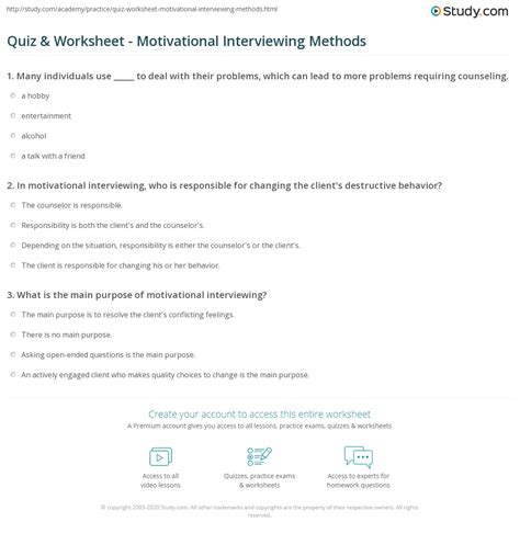 quiz and worksheet motivational interviewing methods