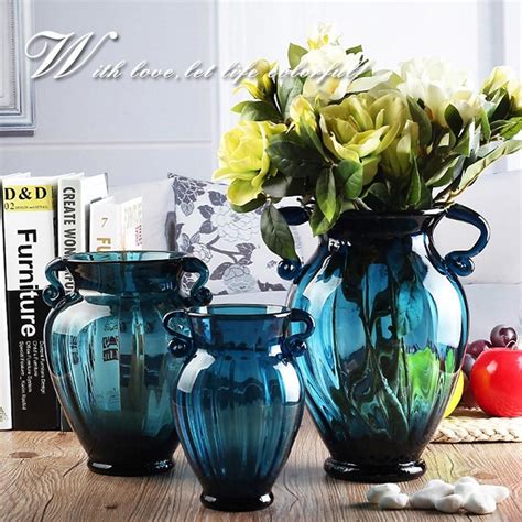 Greek Urn Style Blue Glass Vase Blue Glass Vase Glass Flower Vases